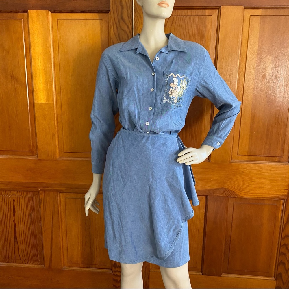 Vintage 90s Carole Little Chambray Wrap Dress XS/S